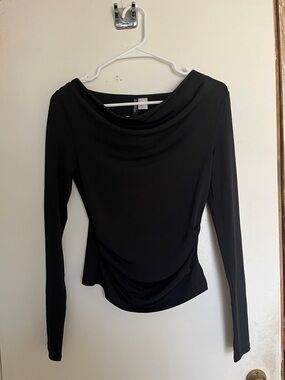 H&M Black Draped Cowl Long-Sleeve Top